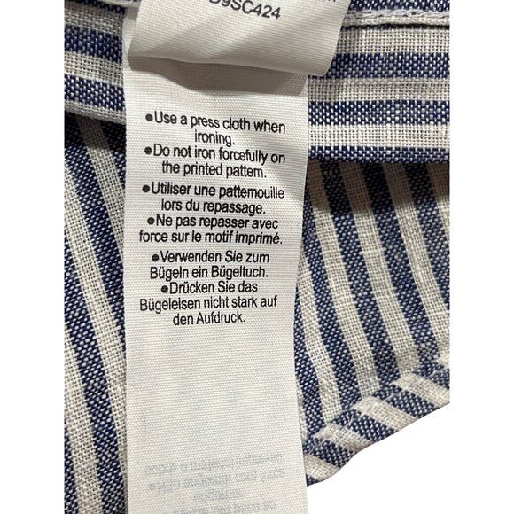Muji Blue & White Striped Button-Down Shirt Long Sleeve Linen Blend Large - Picture 5 of 6